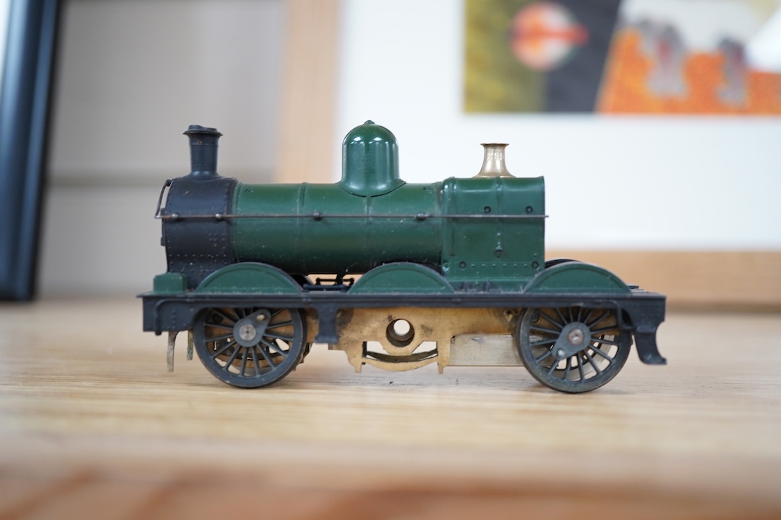 Three part-built 0 gauge railway brass and white metal locomotives by John Worsley; an ACE Products kit of an SR Bullied light Pacific with its original box, a SECR Wainwright H class 0-4-4T locomotive and an LNER class